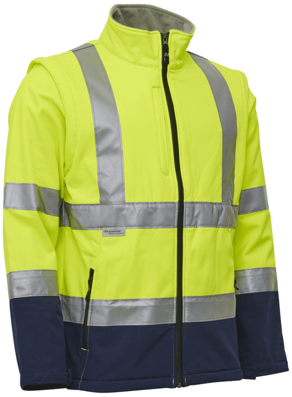 Hi-vis softs.jakke aft. ærmer 086500R gul/navy Str. XS